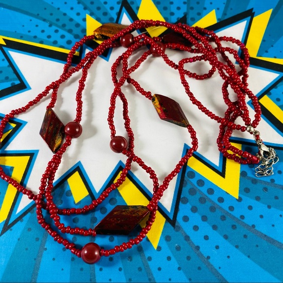 Super long vintage red seed bead necklace - Picture 4 of 4